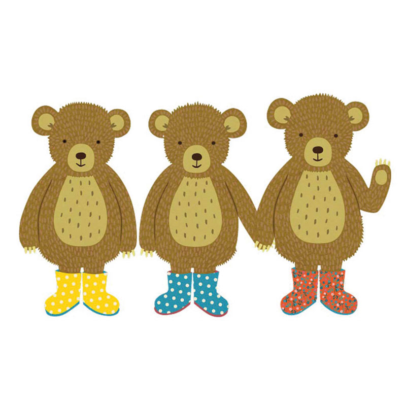 three bears stood in a row wearing wellies