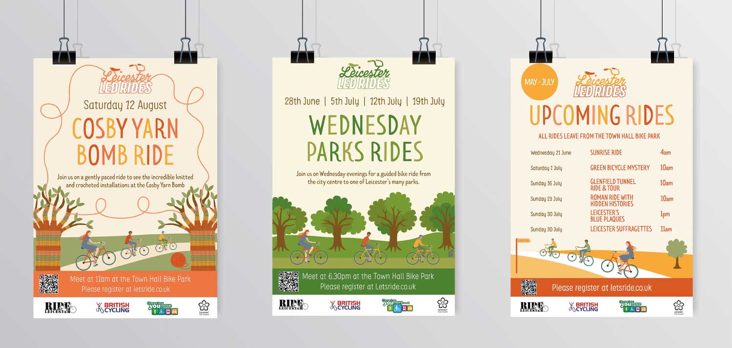 NEW_Led-Ride-Posters Three posters for led rides created for the Leicester city Council active travel team