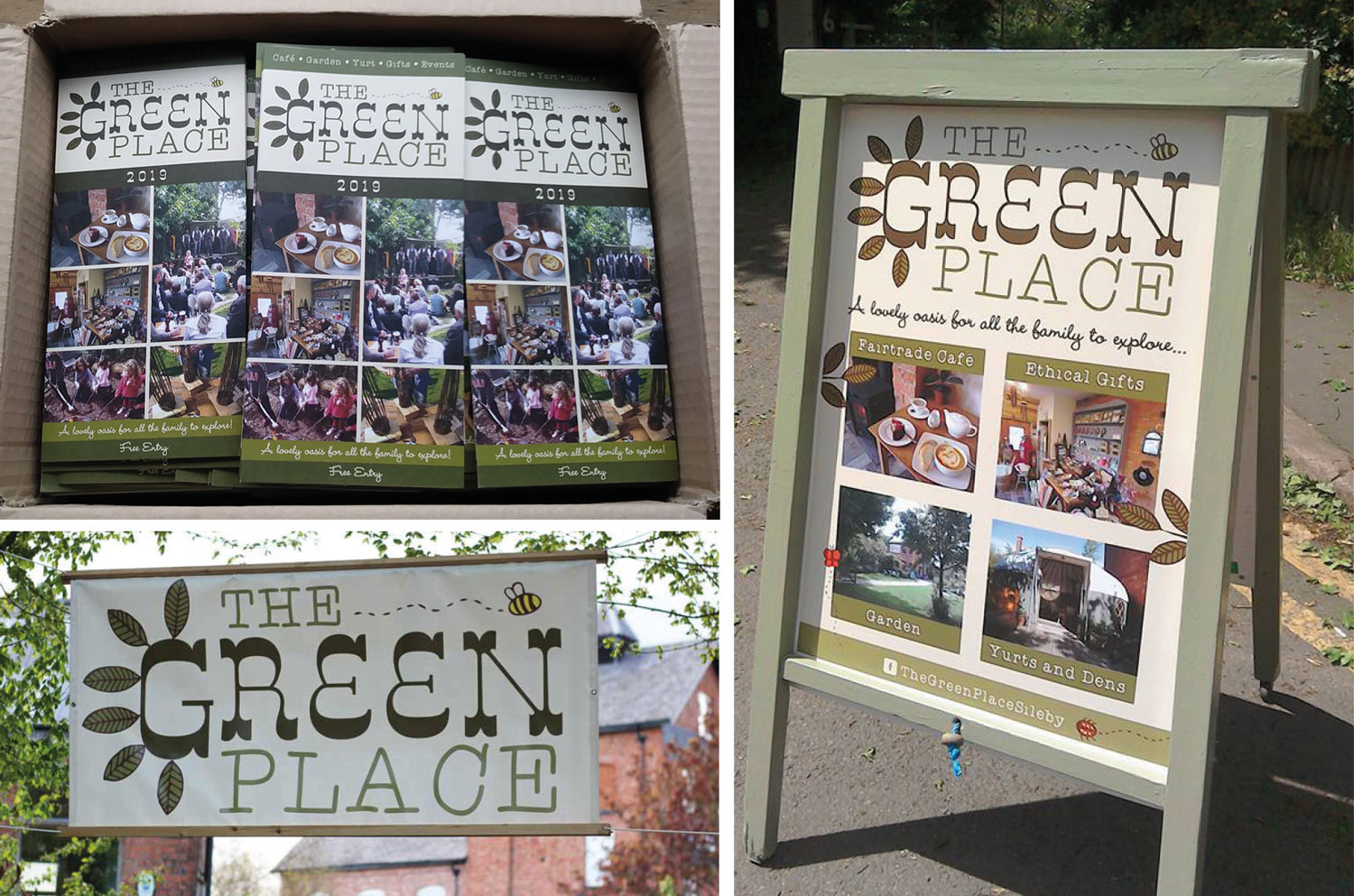 The Green Place leaflets, sign and banners