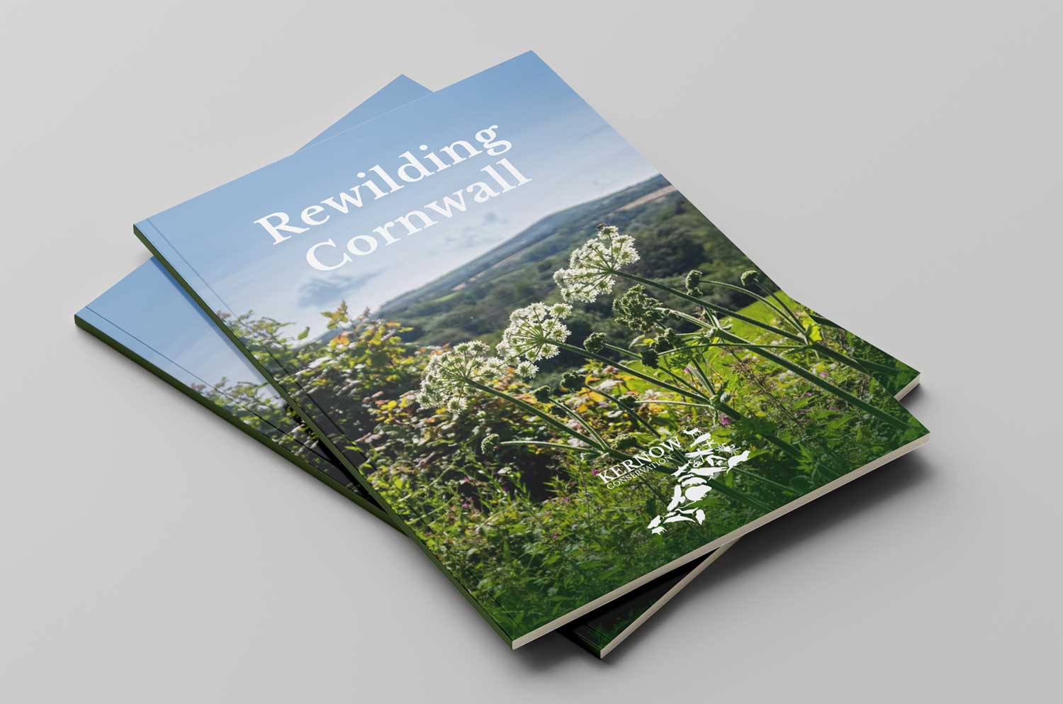 Two booklets displaying front cover Rewilding Cornwall